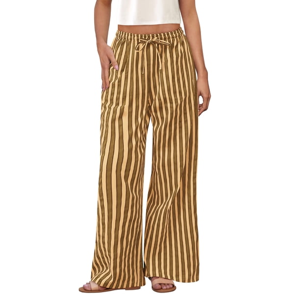 Pantalones de pijama PRETTYGARDEN para mujer, pierna ancha, algodón a rayas