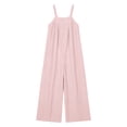thumbnail image 6 of YYV Overalls for Women Cotton Linen Jumpsuit Casual Round Neck Striped Sleeveless Romper with Pockets for Summer Spring Pink S, 6 of 6