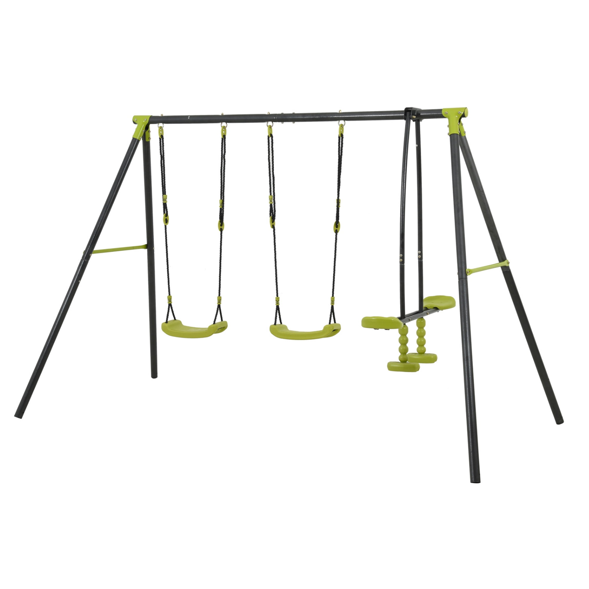 Outside Swing Set, 3 in 1 Metal Swing Set with Height Adjustment Swing Chair and Glider, 3-4 Kids Outdoor Swing Set Outdoor Games