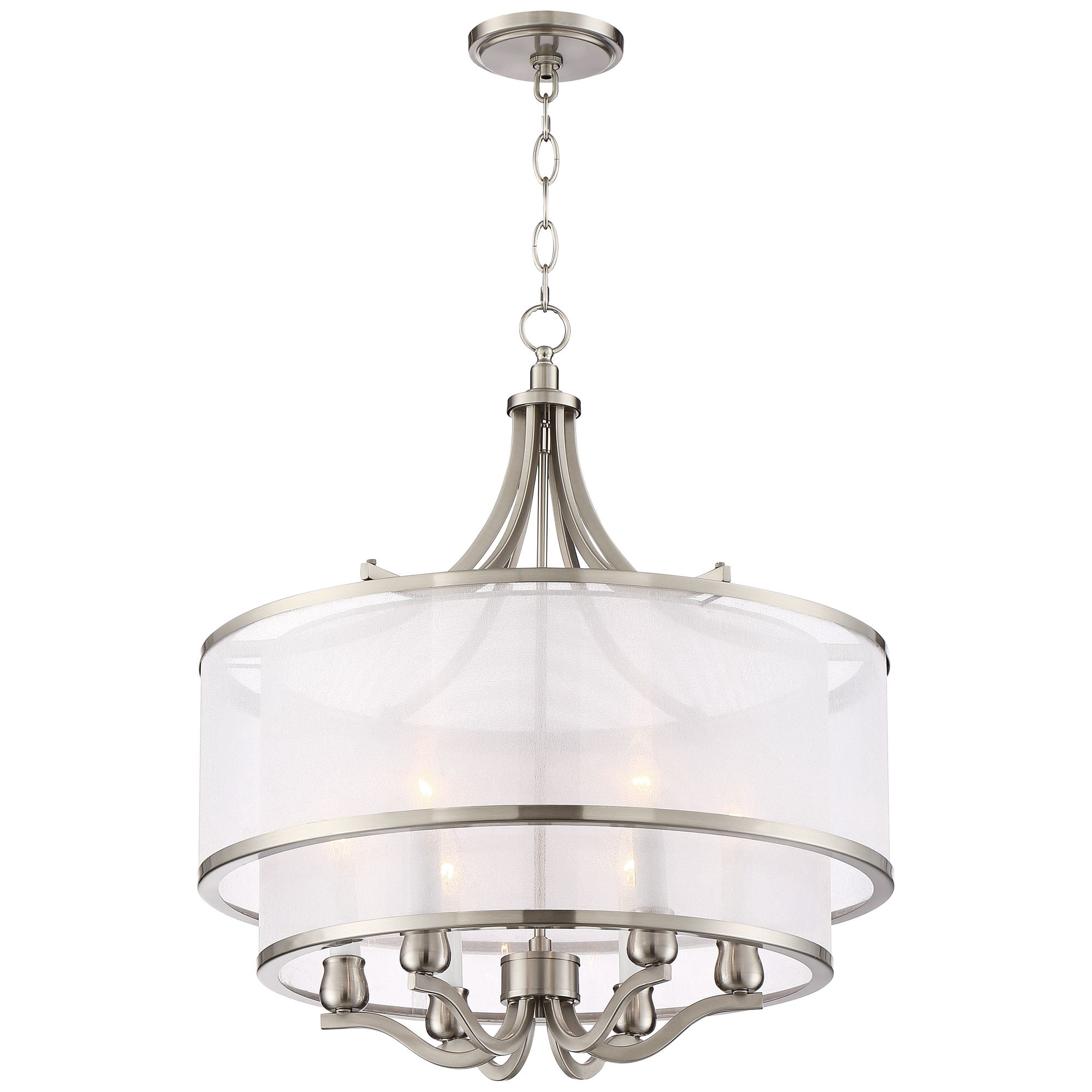 Possini Euro Design Nor Brushed Nickel Pendant Chandelier 23" Wide Modern Double White Organza Shade 6-Light Fixture for Dining Room Kitchen Island