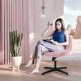 thumbnail image 5 of IWMH Ergonomic Armless Desk Chair No Wheels, Pink Velvet Upholstered Swivel Vanity Chair, for All Ages, 5 of 8