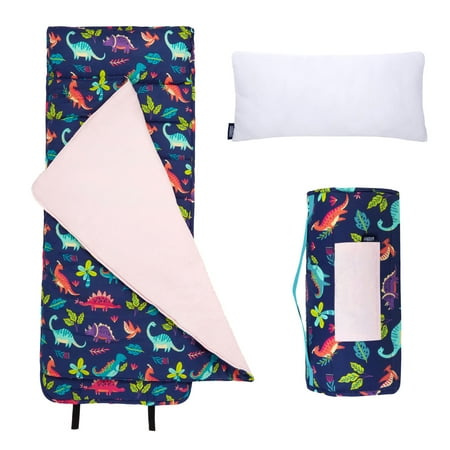 Wildkin Original Nap Mat with Pillow for Boys and Girls Features Hook and Loop Fastener Roll-Up Design Soft Cotton Blend Materials (Darling Dinosaurs)
