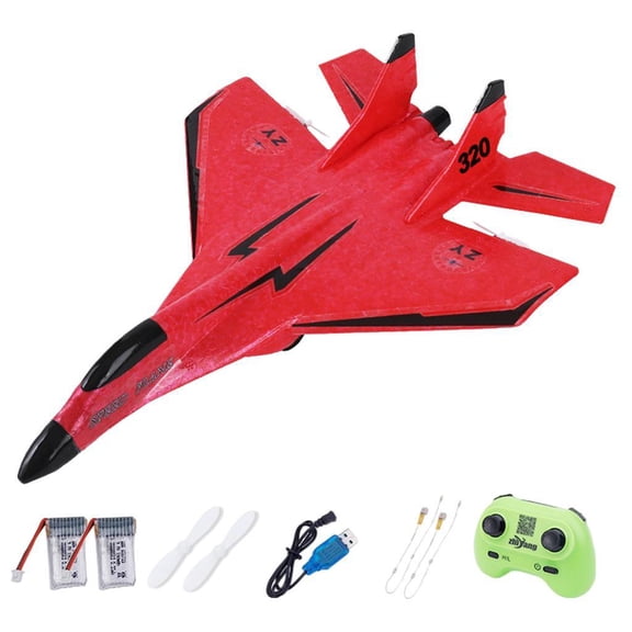 Vogacara Avión RC de ala fija 2.4G 2CH EPP Planeador de espuma para niños Regalos para niños Juegos de césped Batería roja 2x