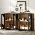 thumbnail image 2 of EUROCO 60" Large Sideboard Buffet Cabinet,Storage Cabinet with Glass Doors and Adjustable Shelves,Arched Kitchen Cabinet Display Cabinet for Kitchen, Living Room, Hallway,Black, 2 of 7