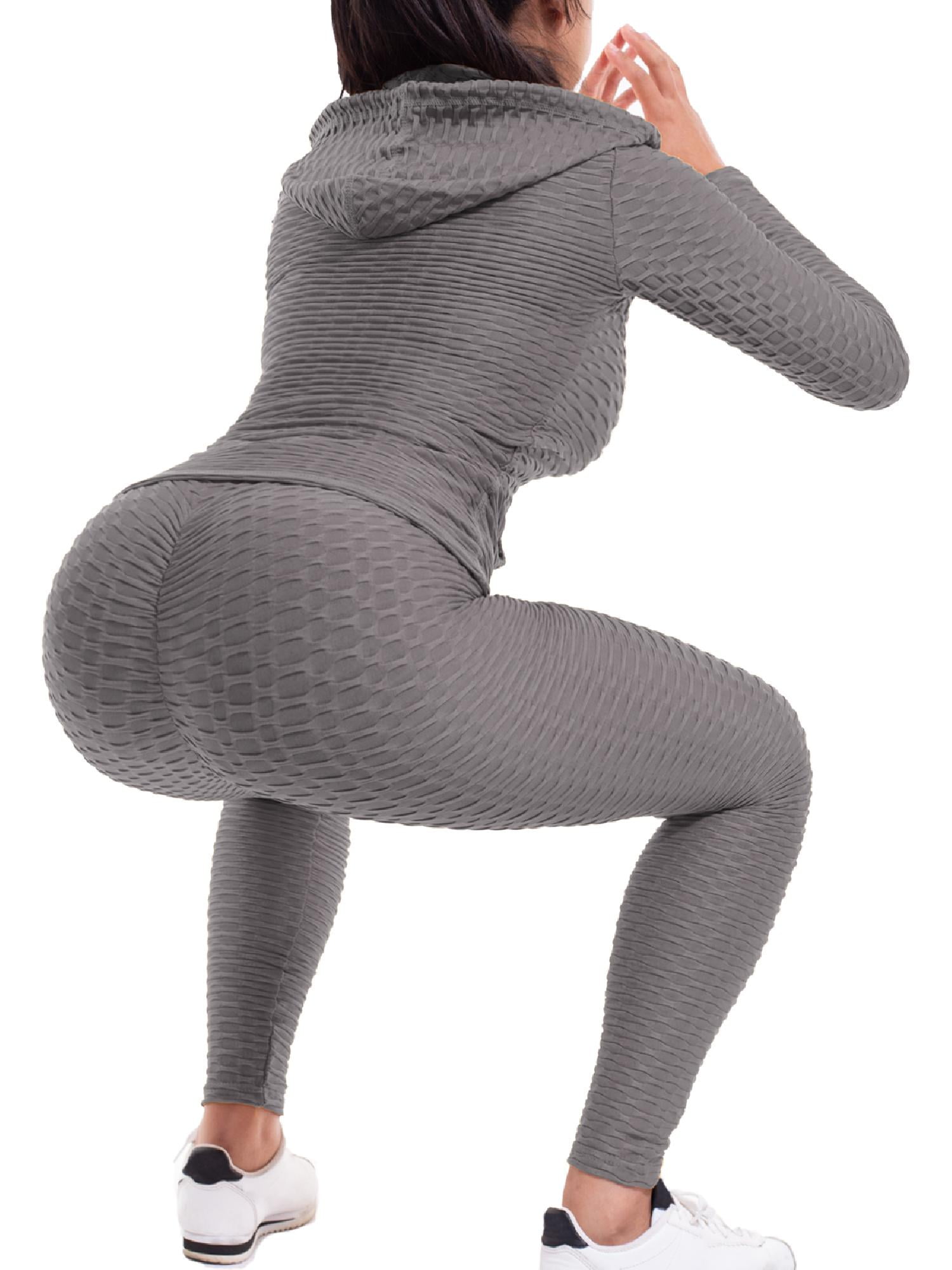 MixMatchy Solid Scrunch Butt Active Workout Yoga Leggings & Zip Up