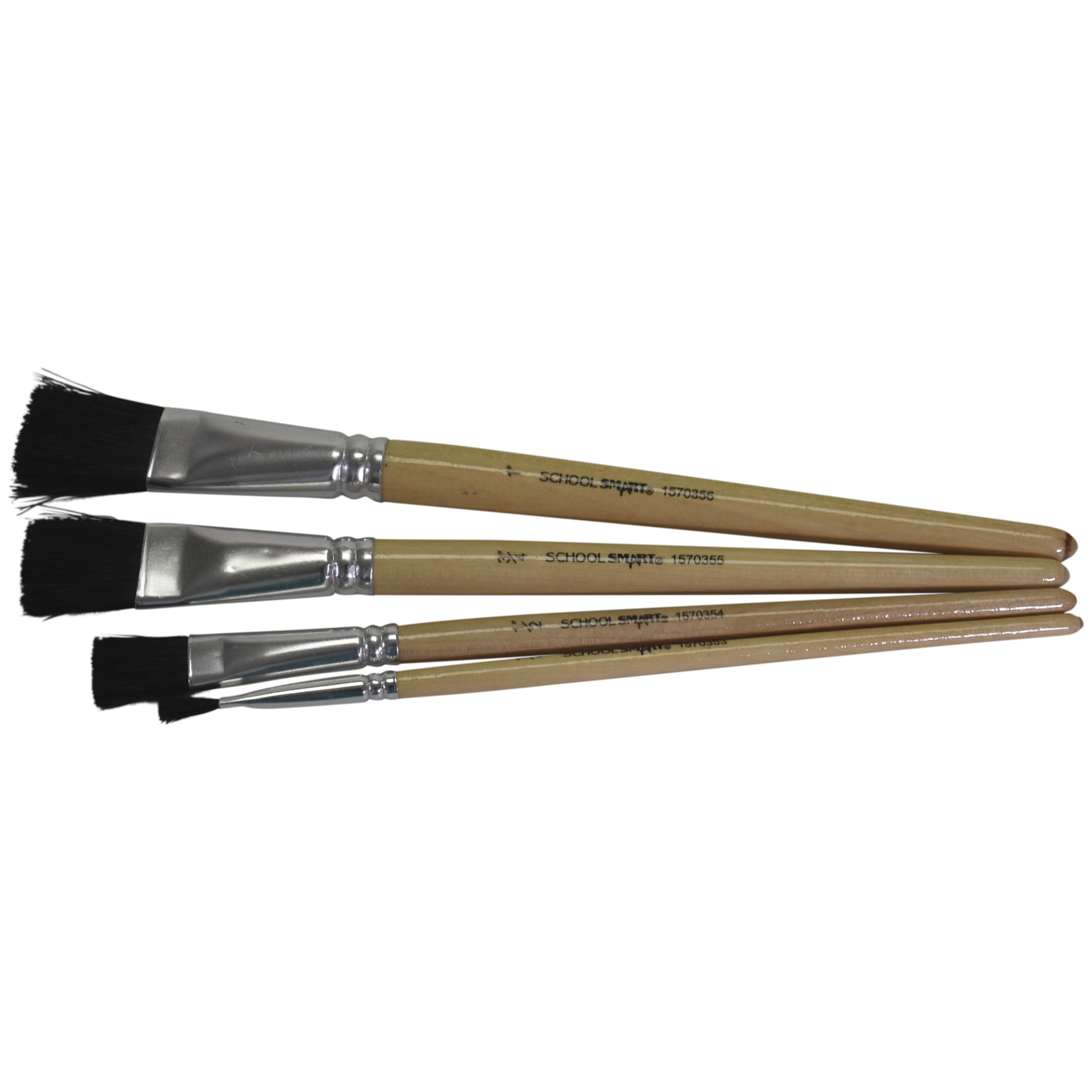 School Smart Interlocked Black Bristle Short Handle Paint Brush Set with Bucket, Assorted Size, Clear, Set of 72