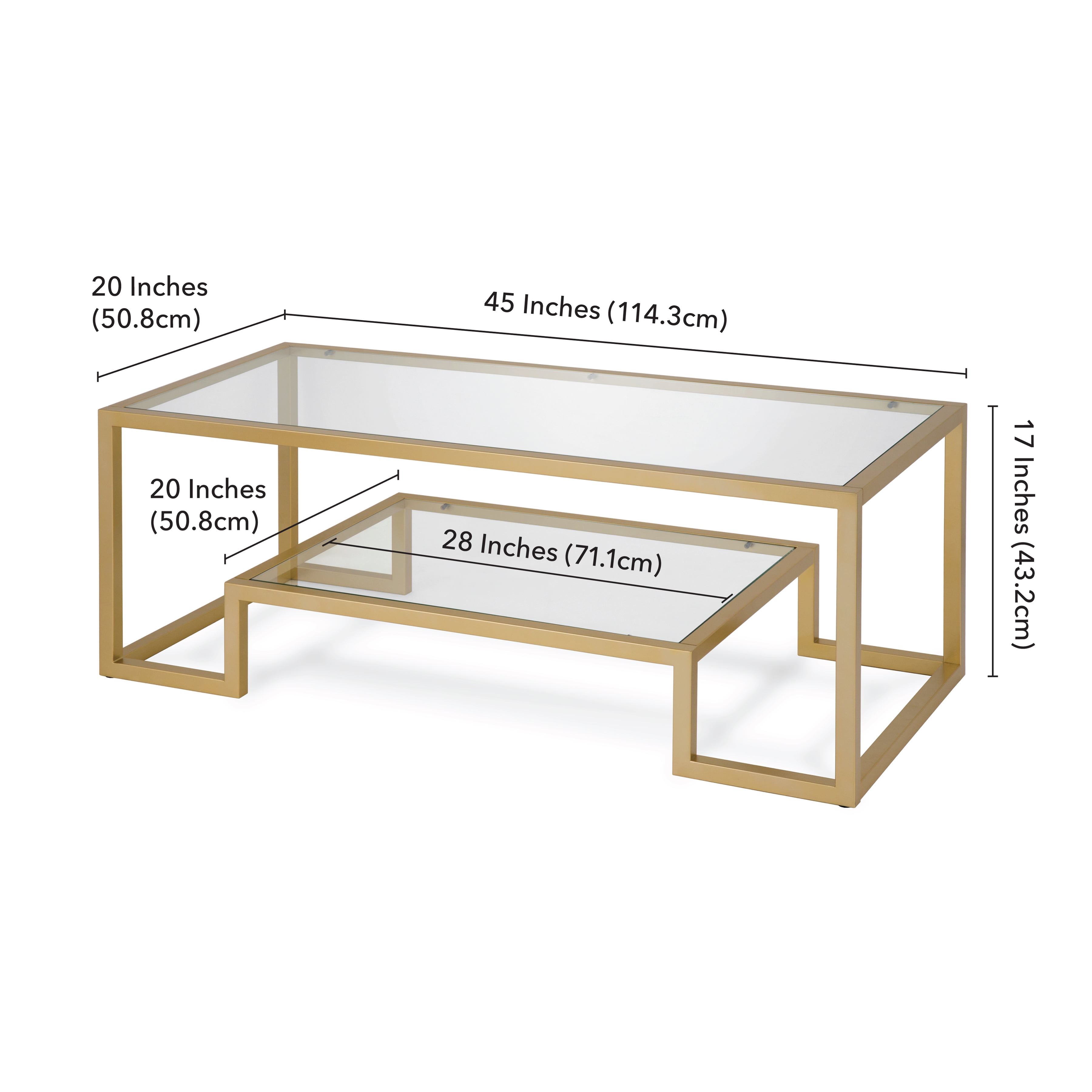 Evelyn&Zoe Athena 45" Wide Rectangular Coffee Table, Brass