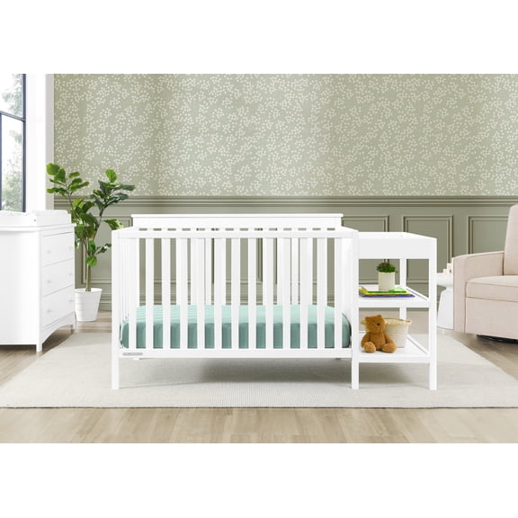 Delta Children Ellie 5-in-1 Convertible Crib and Changer - Greenguard Gold Certified, Bianca White