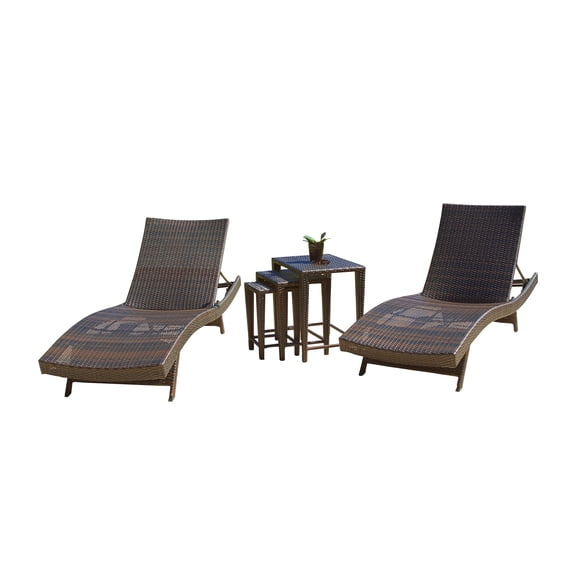 Anthony Outdoor Wicker 5-piece Adjustable Chaise Lounge Set, Brown