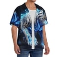 thumbnail image 2 of Gukieu Futuristic Blue Light White Tiger Print Men's Short-sleeved Shirts, Button-down Pocket Shirts, T-shirts, Beach Vacation Travel Summer Clothing-3X-Large, 2 of 5