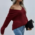 thumbnail image 4 of Hinvhai Women's Fashion Long Sleeves V Neck Loose Pullover Tops Blouse Knitted Sweater On Seasonal Wine 10(XL), 4 of 5
