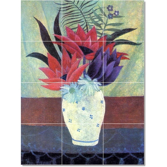 Ceramic Tile Mural-Jean-Jacques Rousseau Flowers Painting 203. 18" w x 24" h using (12) 6 x 6 ceramic tiles