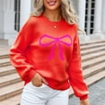 thumbnail image 6 of Fesfesfes Women's Casual Blouses Fall Winter Warmkeeping Long Sleeved Round Neck Knitted Sweater Priting Contrast Color Fashion Tops(Red#3,XL), 6 of 7