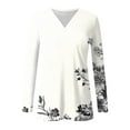 thumbnail image 5 of Women's Long Sleeve Shirts Fashion Floral Print Dressy Blouses Casual V-Neck Shirt Pullover Loose Work Tops Spring Summer Outdoor,Beach,Vacation Top Style06 XL, 5 of 5