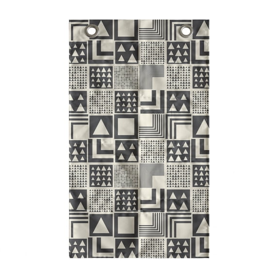 Geometrical Hanging Pocket Organizer, Boho Style Tribal Abstract Squares Triangles Aztec Contemporary Art Deco Like, Printed Polyester Storage Bag with Pockets, 21" x 31", Grey Cream