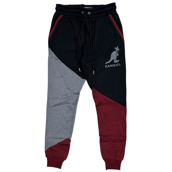 Kangol Men's Colorblock Fleece Jogger Sweatpants (Small, Black/Maroon)