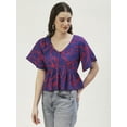 thumbnail image 2 of DressBerry Women's Printed Viscose Rayon Short Flared Sleeves Pleated Crop Top Flared Hem Lightweighted Casual&nbsp;Summer Wear Waist Length Regular Short Blouse, 2 of 7