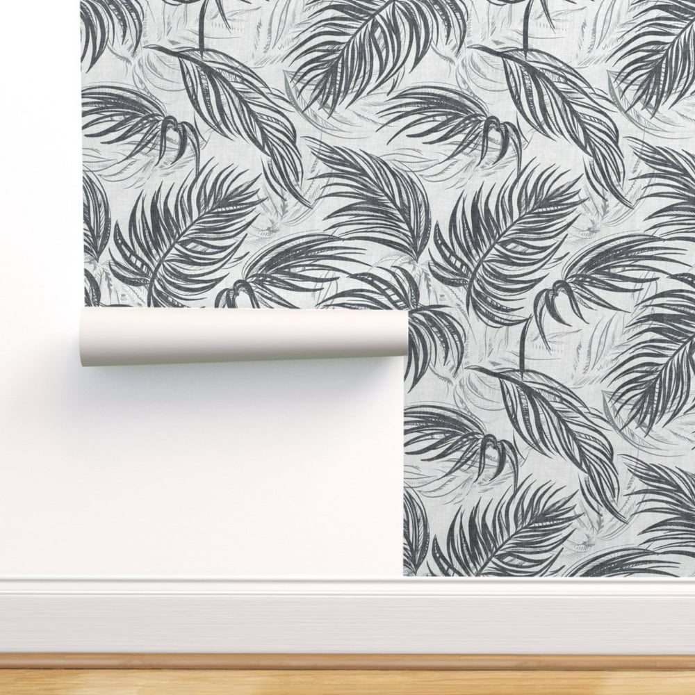 Peel-and-Stick Removable Wallpaper Palm Leaves Tropical Tree Silver