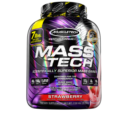 Mass Tech Mass Gainer Protein Powder, Build Muscle Size & Strength with High-Density Clean Calories, Strawberry, 7lbs (The Best Muscle Mass Gainer)