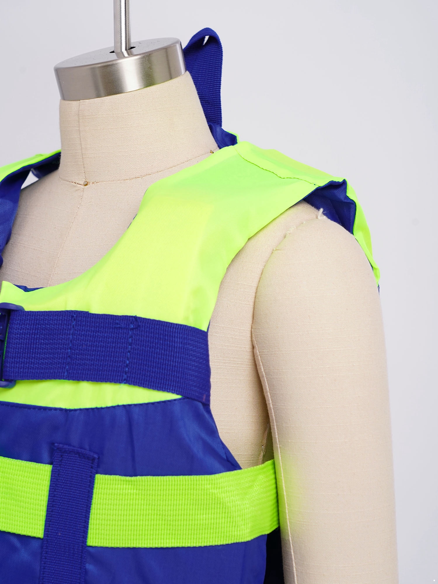 Haitryli Boys Girls Swim Life Vest Kids Color Block Buoyancy Jacket Fishing Snorkeling Water Sports Tops Blue Fluorescent Green XL