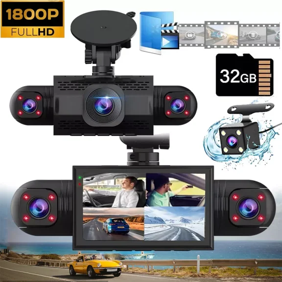 HD 1080P 360° Dash Cam 4 Channel Driving Recorder Car Front Rear Camera  32GB