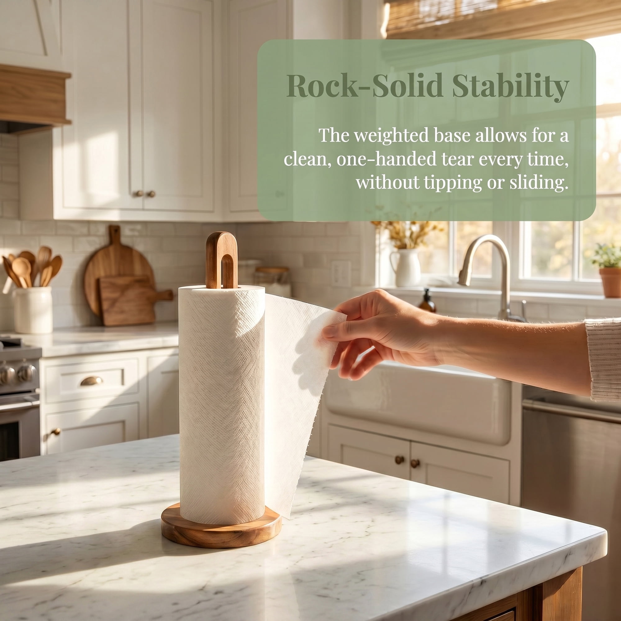 Unique Bargains Paper Towel Holder Countertop Modern Base Wood Light brown B 11.4x5.1inch