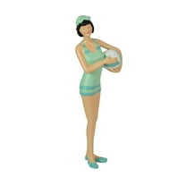Fancy That Brunette Bathing Beauty Figurine – Hand-Painted Striped Swimsuit, Coastal Charm
