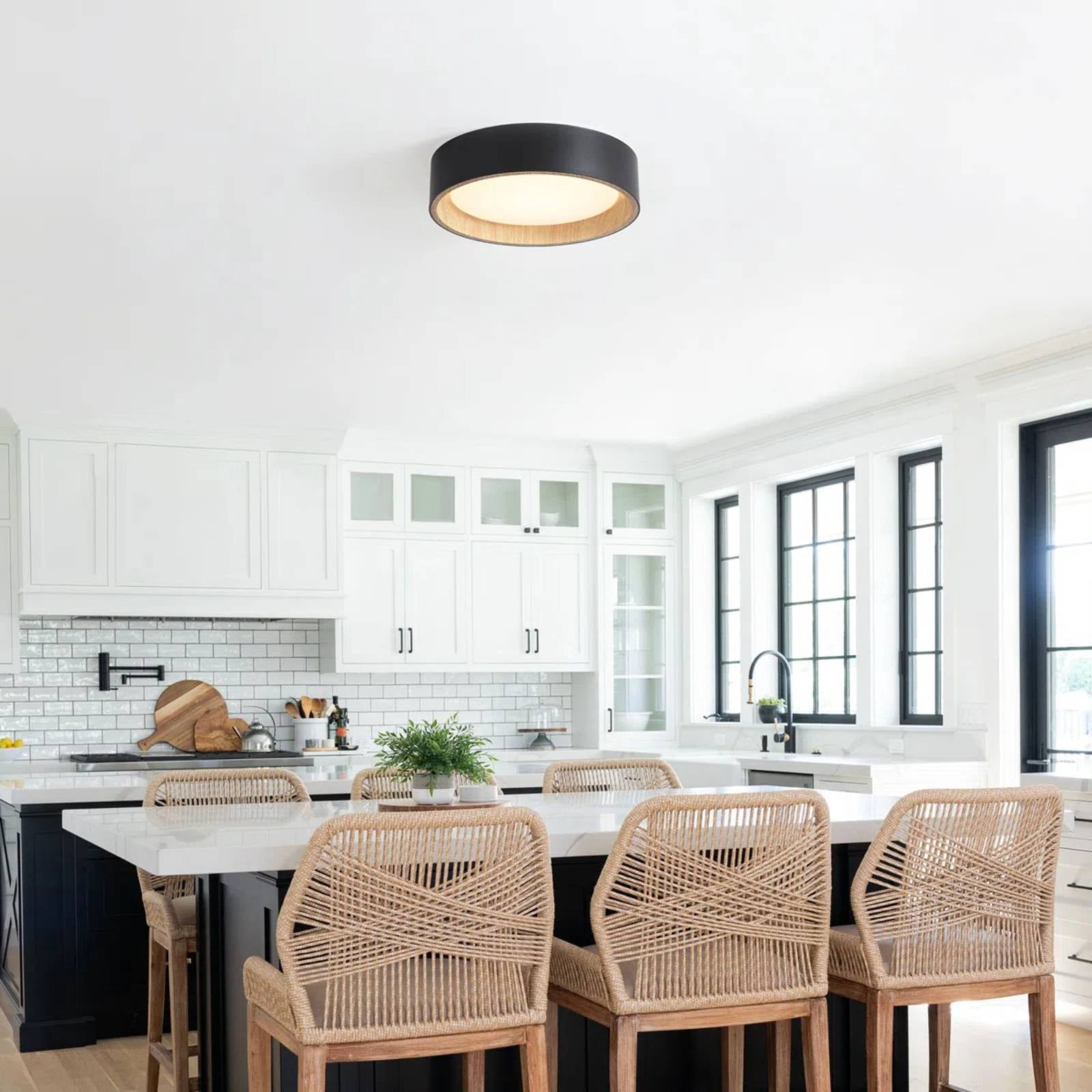 Modern Wood Grain LED Flush Mount Ceiling Light, Dimmable 3CCT 3000K-5000K, 25W 1000LM