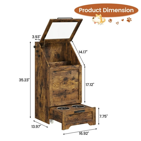 Yesfashion Dog Feeding Station with 2 Elevated Dog Bowls, Pet Feeding Station,Flip Top Dog Food Storage Cabinet,Dog Food Storage Container,Pet Toy Storage Organizer