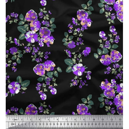 Soimoi Poly Georgette Fabric Leaves & Floral Artistic Printed Craft Fabric by The Yard 52 Inch Wide