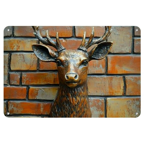 Vintage Metal Deer Head Wall Art - Rustic Decorative Plaque for Kitchen, Living Room, Coffee Shop, Office, Club, Courtyard, Indoor/Outdoor Walls