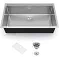thumbnail image 1 of 33x19 In Undermount Single Bowl Kitchen Sink with Drainboard 16 Gauge 304 Stainless Steel 10 In Deep with Grid and Drain Kit, 1 of 7