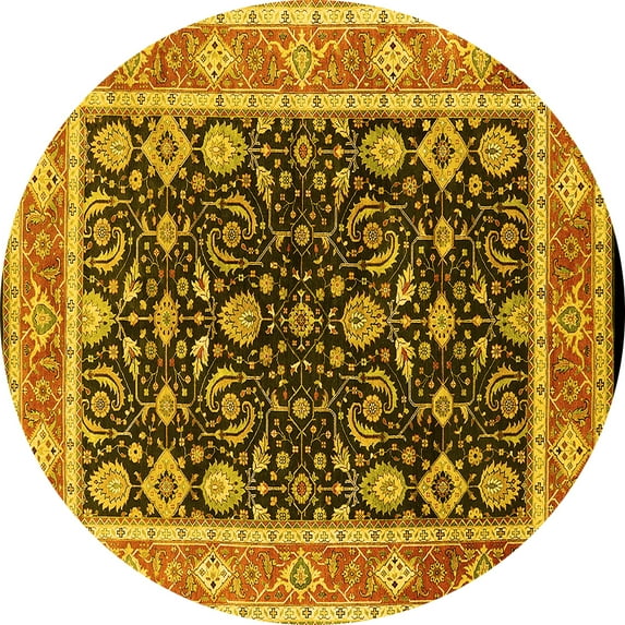 Ahgly Company Machine Washable Indoor Round Oriental Yellow Industrial Area Rugs, 3' Round