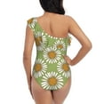 thumbnail image 5 of Zufioo Daisies Flowers Print One-shoulder Ruffled One-piece Swimsuit, High Elastic Integrated Removable Chest Pad Swimsuit Suitable for Beach, Pool and Vacation-Large, 5 of 6
