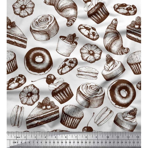 Soimoi Moss Georgette Fabric Cupcake,Donut & Cookies Food Printed Fabric 1 Yard 42 Inch Wide