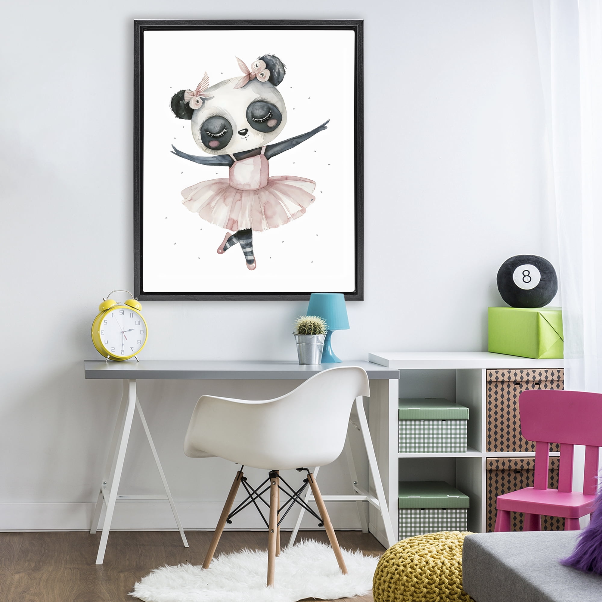 Stupell Industries Ballerina Panda in Pink Tutu Black Framed Floater Canvas Wall Art, design by LSR Design Studio