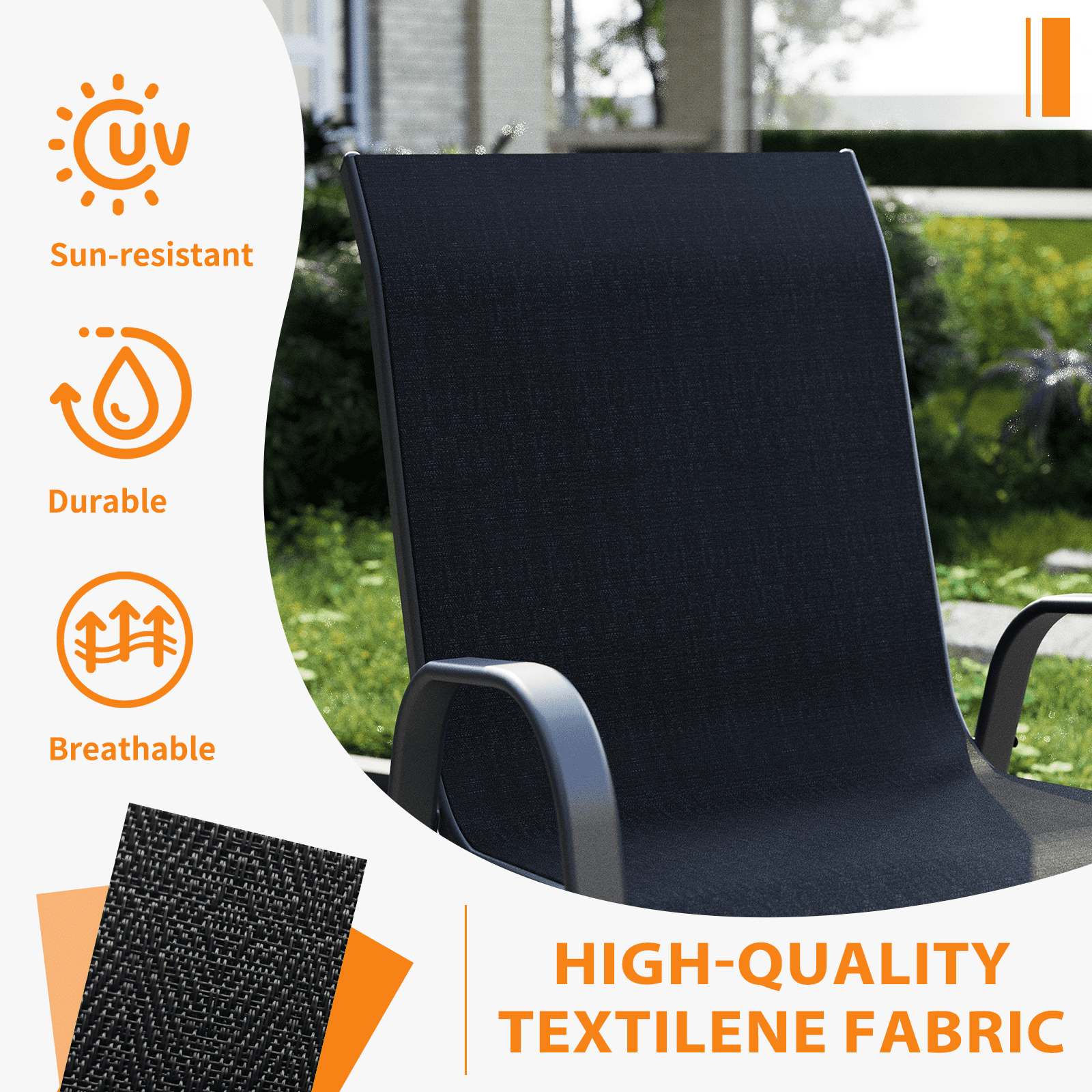 ELPOSUN Patio Chairs Set of 2, Outdoor Stackable Dining Chairs for All Weather, Breathable Garden Outdoor Furniture for Backyard Deck, Black