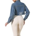 thumbnail image 3 of INSPIRE CHIC Rivet Studded Denim Jacket for Women's Cropped Casual Wash Jean Jacket XL Blue, 3 of 6