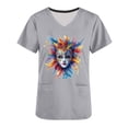 thumbnail image 5 of BiZtdJrK Womens Scrub Tops 2025 Mardi Gras Printed Summer Shirts Stretchy V Neck Short Sleeve Nursing Scrubs Blouse with Pockets Gray S, 5 of 6