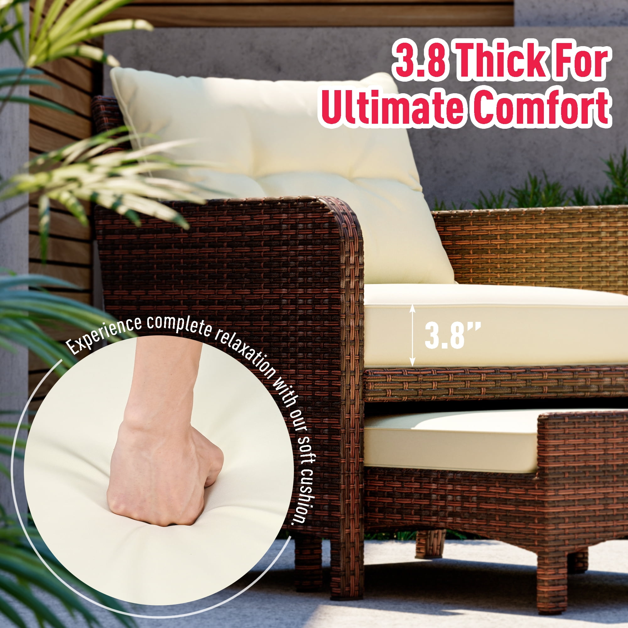 PAMAPIC 5 Pieces Wicker Patio Furniture Set Outdoor Patio Chairs with Ottomans (Beige)