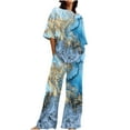 thumbnail image 2 of Aqestyerly Hauts d'Été Tendance Femmes Décontracté Imprimé Col Rond Manches Courtes et Pantalons Longs Ensemble, 2 of 5