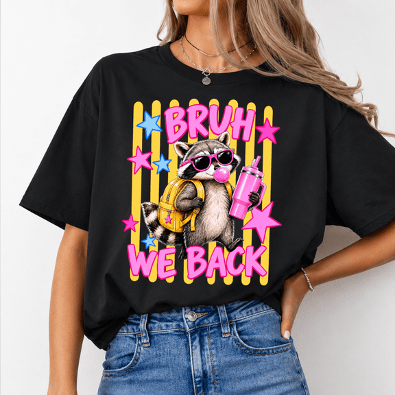 Godmerch Bruh We Back Shirt, Funny Back to School Teacher Tee, Cute Raccoon Graphic T-Shirt, First Day of School Gift, Classroom Humor, Elementary Kindergarten Preschool Teacher