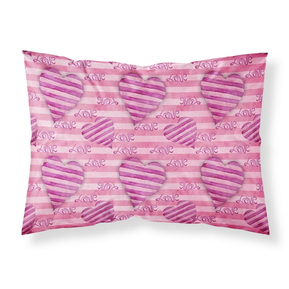Watercolor Hot Pink Striped Hearts Fabric Standard Pillowcase