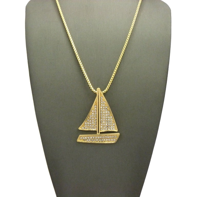 Unique Fashion 21 Iced Out Yacht Sailboat Pendant 2mm 24