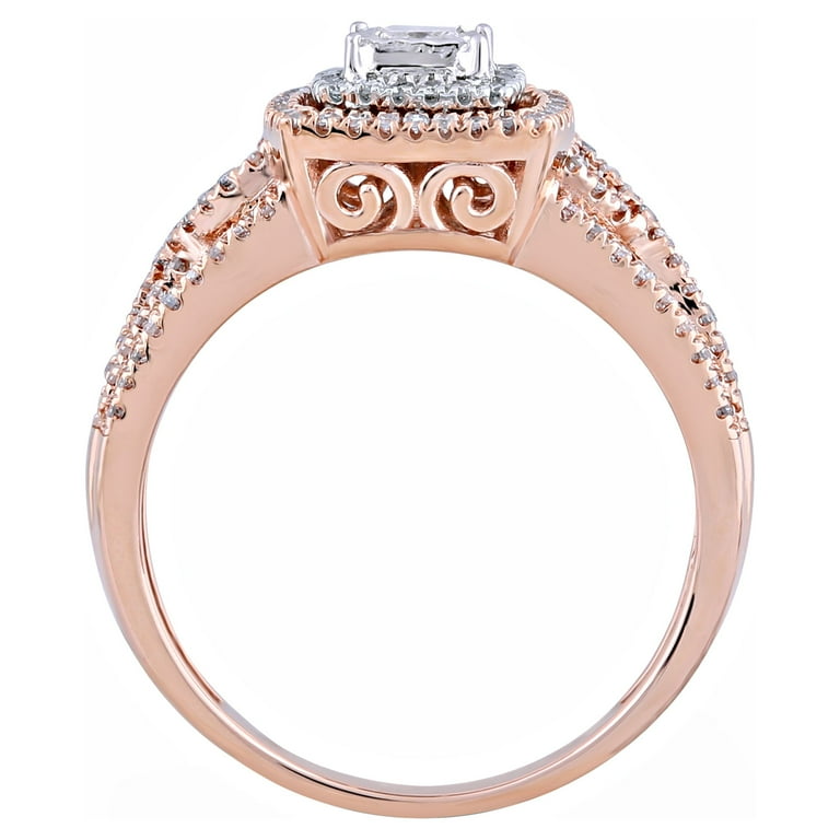 Forever Bride 10K Rose Pink Gold 1 2 CTTW Diamond Cushion Bridal Ring Women Adults