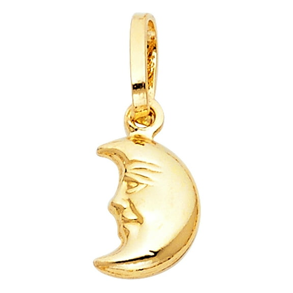 Ioka-14K Yellow Gold Half Moon Face Charm Pendant For Necklace or Chain