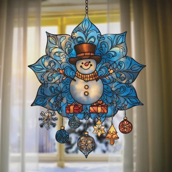Snowman Snowflake Acrylic Suncatcher, Faux Stained Glass Ornament, Christmas Window Decor Gift 2025