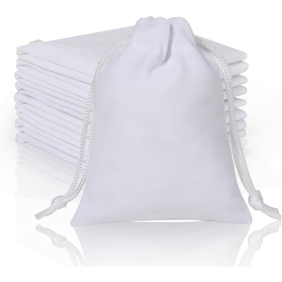 Velvet Drawstring Bags, 20 Pcs 3x4 Inches White Jewelry Pouches Candy Bags for Christmas Wedding Favors Small Gift