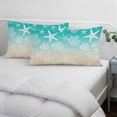 thumbnail image 3 of Teal Beige Ombre Coastal Pillow Covers, Linen Long Throw Pillow Case, Nautical Beach Starfish Coral Summer Holiday Pillow Protector Decorative Cushion Cover for Living Room/Bedroom 16" x 24", 3 of 8