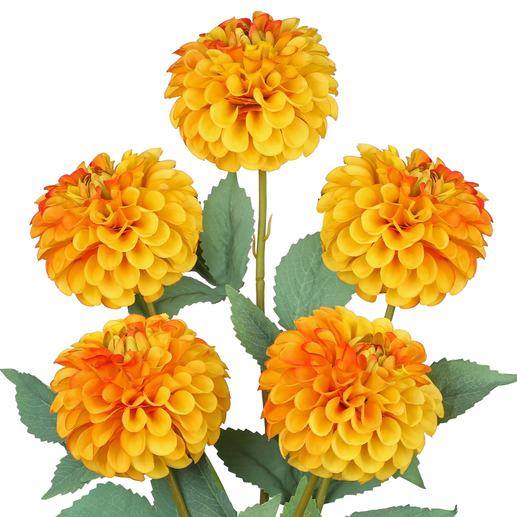 Briful 5Pcs Artificial Flowers Orange Dahlia Fake Silk Ball Flowers with 21.2" Long Stems 6Leaves for DIY Corsage Wedding Bouquets Centerpieces Arrangements Bridal Party Home Decoration